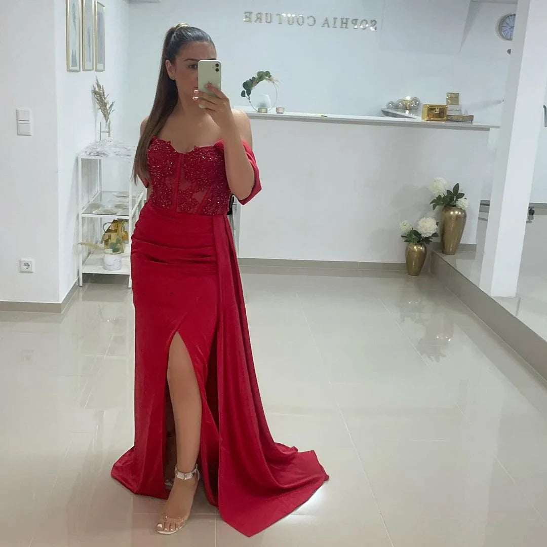 vmtvr  -  Sexy Prom Evening Dresses Long Off the Shoulder Party Dress Appliques High Split Cocktail Gown Saudi Arabia Dubai