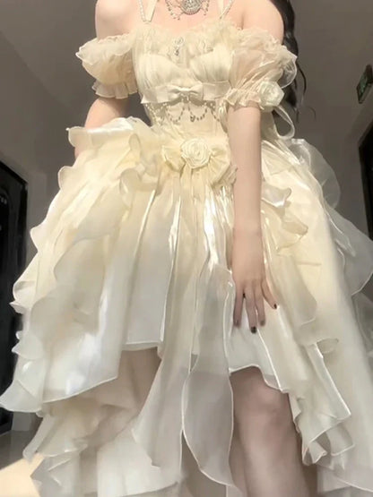 Elegant and Noble Generative Color Lolita Flower Wedding Dress Adult Dress JSK Sling Dress