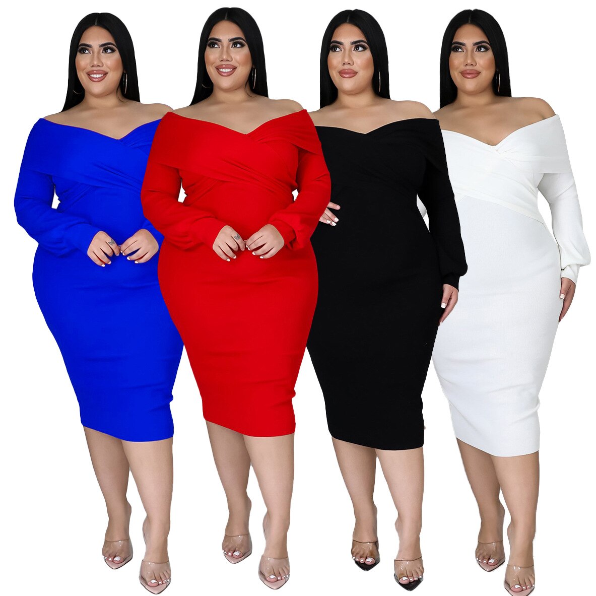 vmtvr - Elegante Sexy Backless Long Sleeve Plus Size Dress Chic Off Shoulder Party Evening Dress Vestidos De Mujer Elegantes Para Fiesta