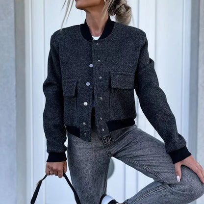 vmtvr Female Retro Baseball Uniform Style Jacket Autumn Stand Collar Button Women Tops Cardigan Winter Long Sleeve Woolen Coat Outwear