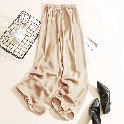 vmtvr Korean style  High Waist Acetate Wide Leg Pants silk Trousers Acetate satin pants ankle-length women summer trousers