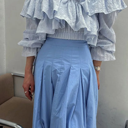 vmtvr Elegant Women Long Pleated Skirts For Female Casual Loose A-Line High Elastic Waist Maxi Skirt 2024 Spring Summer