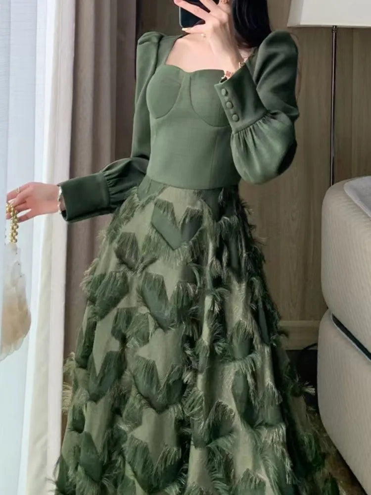 vmtvr Autumn Vintage Casual Women Dress Elegant and Chic A-Line Party Prom Dresses Fashion New Patchwork Female Vestidos Robe Mujers