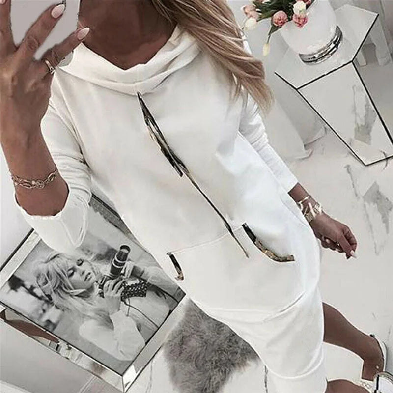 vmtvr Simple Scarf Collar Lace-up Fleece Sweatshirts Dress Female Fall Splicing Mini Dress Casual Women Winter Long Sleeve Hip Dresses