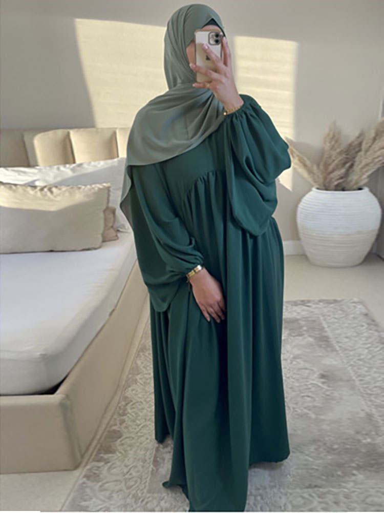 vmtvr Plain Abaya Muslim Long Dress for Women Ramadan Eid Balloon Sleeve Islamic Jilbab African Dresses Dubai Turkish Modesty  Kaftan