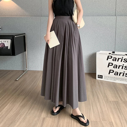 vmtvr Elegant Women Pleated White Pockets Long Skirts Office Ladies Casual Loose High Waist Midi Skirt 2024 Spring Summer