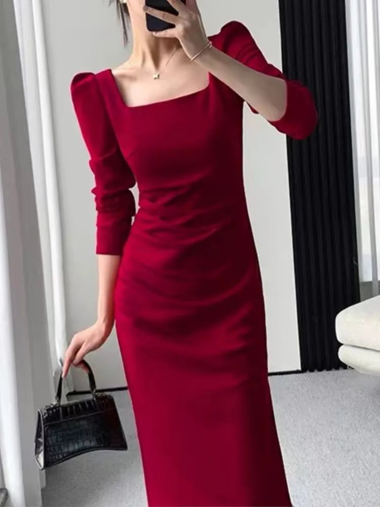 vmtvr Party Dresses Women Long Sleeve Streetwear French Style Dress Office Lady Solid Midi Zipper New Autumn Vestidos Female Mujers