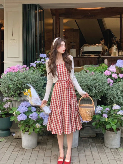 vmtvr Sweet Plaid Dress for Women Summer Fashion Elegant Chic Strap Mini Dress Female Birthday Even Party Korean Style Dress Slim