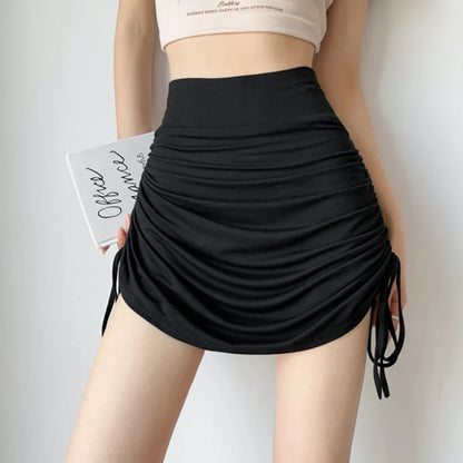 vmtvr Summer Sexy High Waist Skirt Women Fashion Drawstring Folds Mini Skirts Y2K Female Casual Streetwear A Line Skirts New