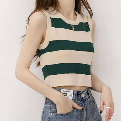 vmtvr Summer Women Striped Tank Top Streetwear Fashion New Slim Short Tees Female Clothing Versatile Sports Knitted Sleeveless Tanks