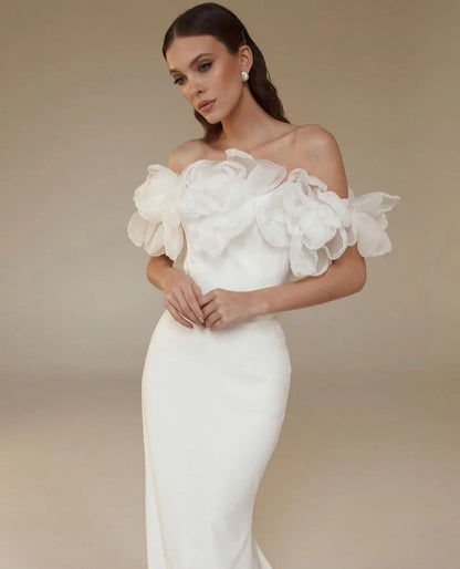 vmtvr - Elegant Off The Shoudler Handmade Flower Sheath Mermiad Wedding Dresses Custom Made Formal Party Grown 2024 Rode De Morrie