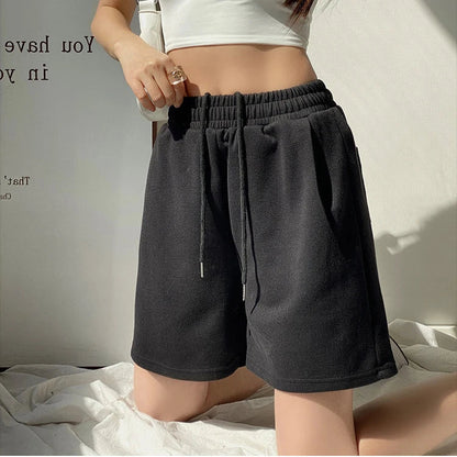 vmtvr Women Summer Black Sports Shorts Fashion Love Pocket High Waist Straight Shorts Korean All Match Female Casual Loose Short