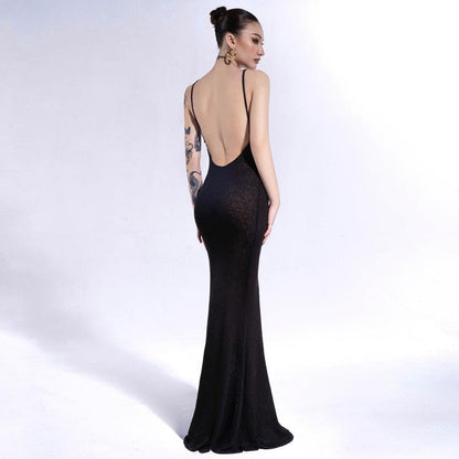 vmtvr - Black Elegant Temperament Long Dress for Women Sexy Spaghetti Straps Backless Evening Club Party Dresses Summer Prom Outfits