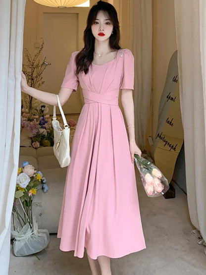 vmtvr 2024 Women Luxury Chic Prom Midi Dresses Summer Fashion Causal Beach Long Dress Pink Korean Elegant Bodycon Party Night Vestidos