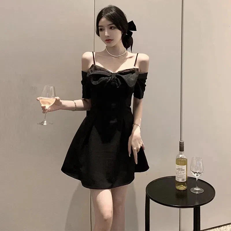 vmtvr Bow Sexy Slash Neck Dress Women Summer Korean Elegant White Mini Dress Fashion All Match Party Night Camis Vestidos