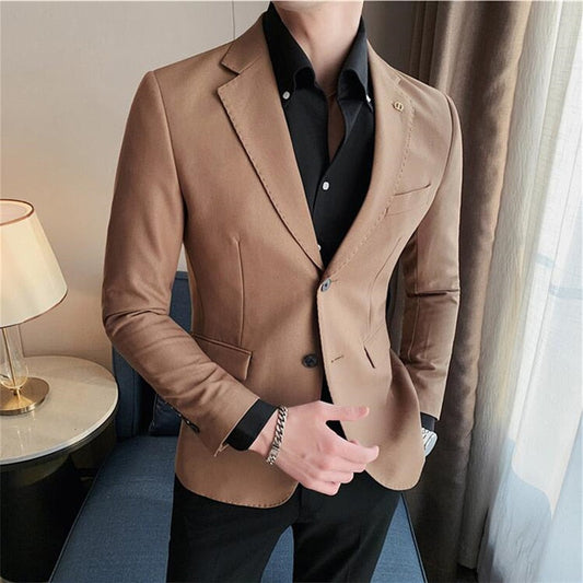 jiaabc British Style Business Casual Suit Jacket Men Fashion High Sense Bright Face Slim Fit Blazers Wedding Party Dress Blazer