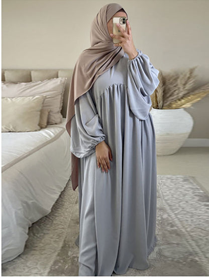 vmtvr Plain Abaya Muslim Long Dress for Women Ramadan Eid Balloon Sleeve Islamic Jilbab African Dresses Dubai Turkish Modesty  Kaftan