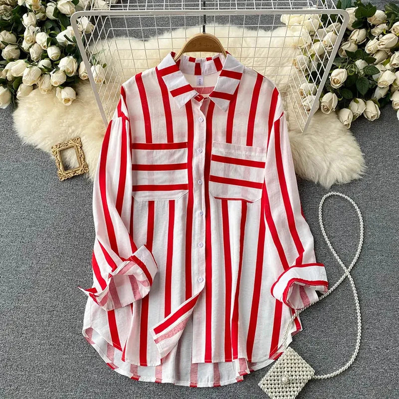 vmtvr Summer Women Striped Shirt Fashion Streetwear Female Patchwork Sun Protection Shirts Oversize 5Xl Korean Casual Loose Tops