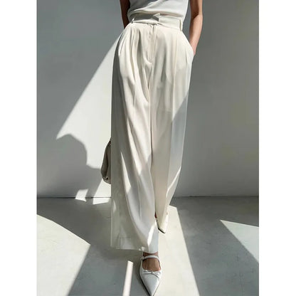 vmtvr Chic Office Ladies Wide Leg Trousers Casual Loose Floor Length Suits Pants Straight Women 2024  Summer Autumn High Waist