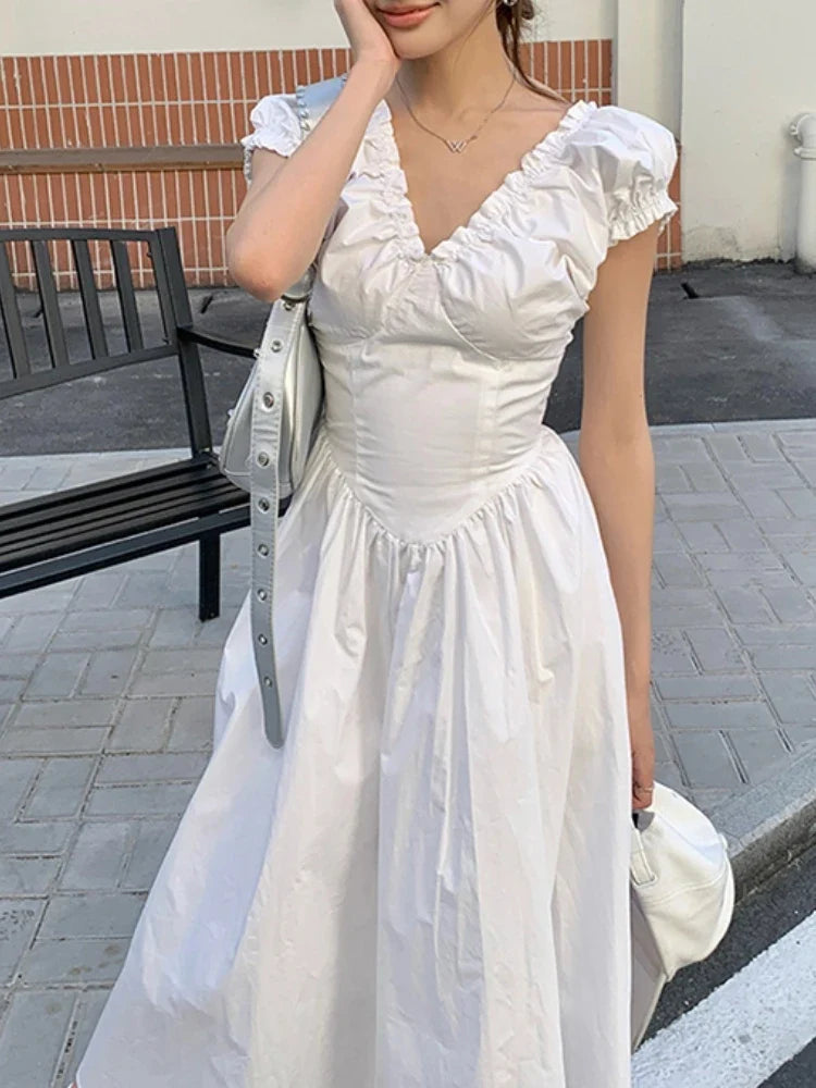 vmtvr Elegant and Chic Women Fashion A-Line Party Dress Vintage Casual Slim Solid Birthday Robe Female Clothes Vestidos Summer