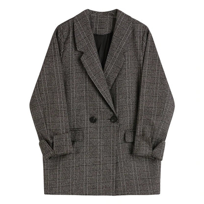 vmtvr Plaid Double Breasted Pockets Formal Jackets Checkered Winter Spring Women's Blazers Outerwear Tops