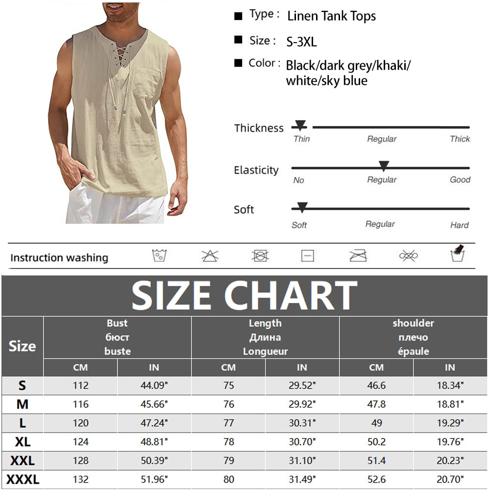 jiaabc Men's Linen Tank Tops Summer Sleeveless T-Shirt Solid Color Loose Cotton Linen Shirt Casual Cotton Eurocode Linen Vest