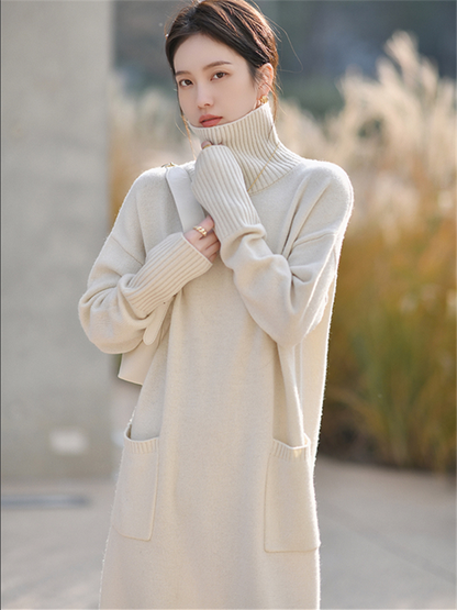 Thick Winter Women'S Dress Fall Sweater Women Dress Long Sleeve  Knitted Dresses Maxi Vintage Oversize Dresses Knitting