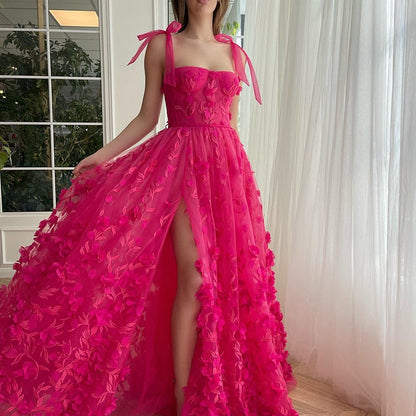 vmtvr - Eightree Hot Pink A-Line Prom Dresses Sleeveless Appliques Side Slit Evening Dress Saudi Arabia Cocktail Party Gowns Custom Size