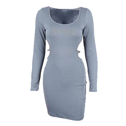 vmtvr - Blue Bodycon Dresses for Women  Spring Fashion Cut Out Lace Up Backless V Neck Long Sleeve Mini Dress