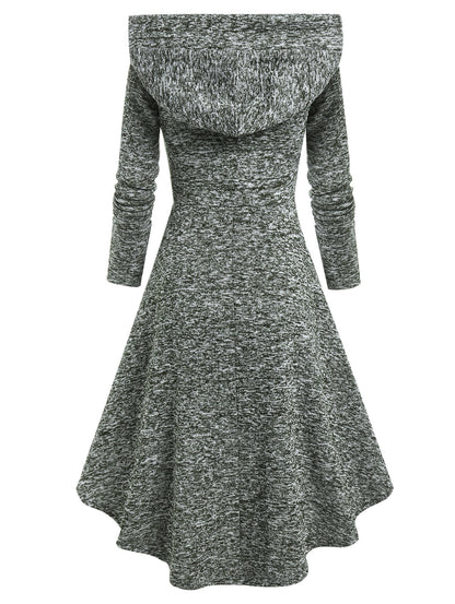 vmtvr - Hooded Heathered High Low Midi Knitted Dress Knit High Waist A Line Midi Irregular Vestido Feminino Autumn Winter