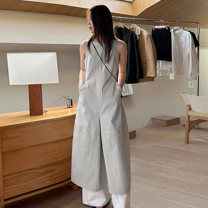 vmtvr  -  Sleeveless Long Dress Elegant Solid Tank Top Backless Dress Party Dress Holiday Wear Summer