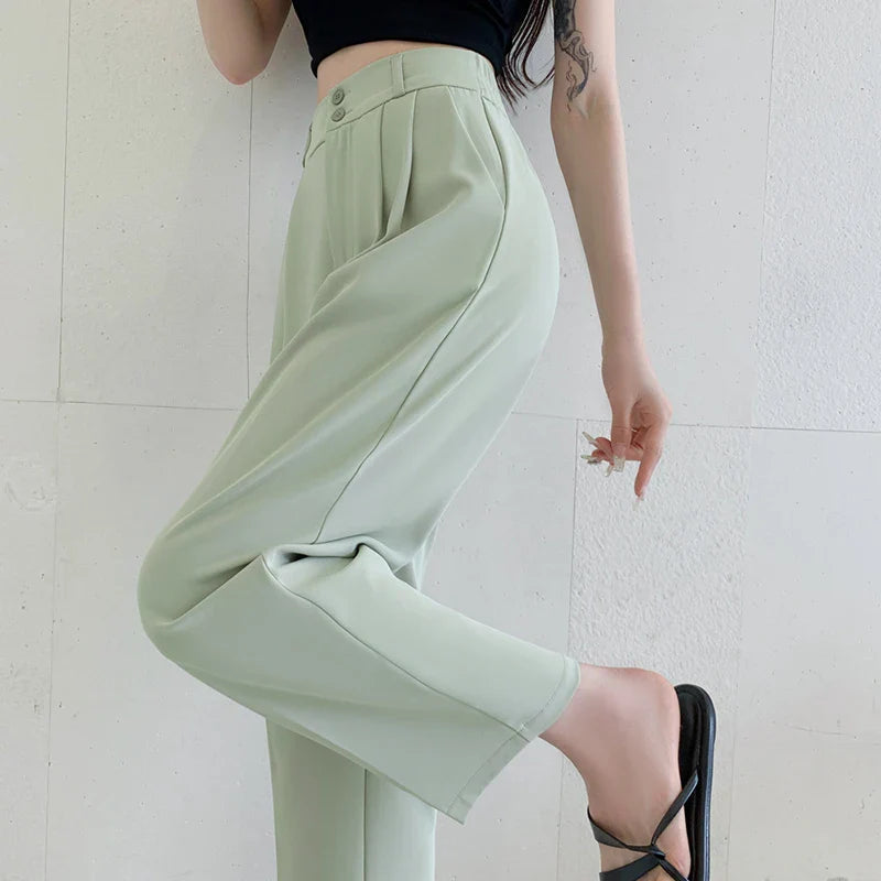 vmtvr Women Fashion Suit Pants Korean Casual Elegant Loose Ankle Length Pants Summer All Match Office Ladies Wide Leg Pants