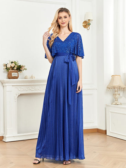 Royal Blue V Neck Backless Stretch Sequin Mermaid Maxi Dress Women Short Sleeves Evening Night Wedding Party Dresses