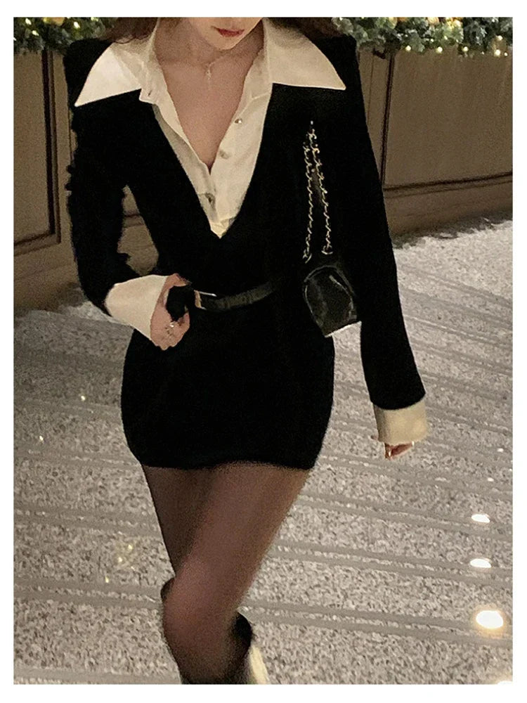 vmtvr --Spring Black Elegant Dress Women Sexy Patchwork Y2K Designer Mini Dress Female Casual Korean Fashion Slim Party Dress 2024 New