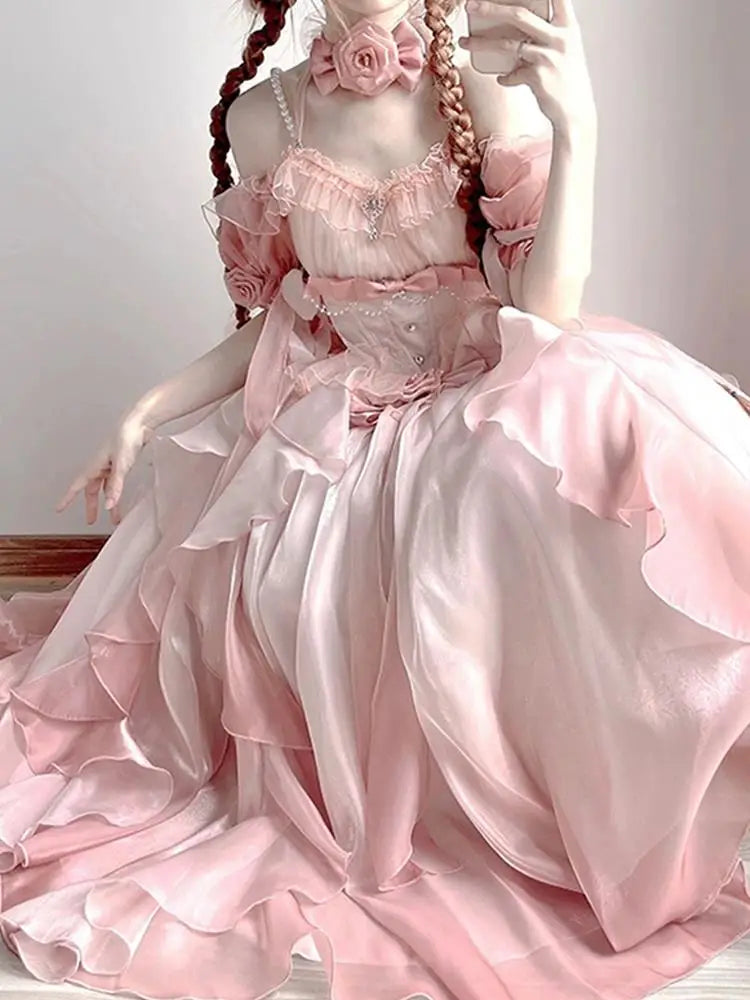 Pink Wedding Dress Tower Heavy Industry Trailing Skirt