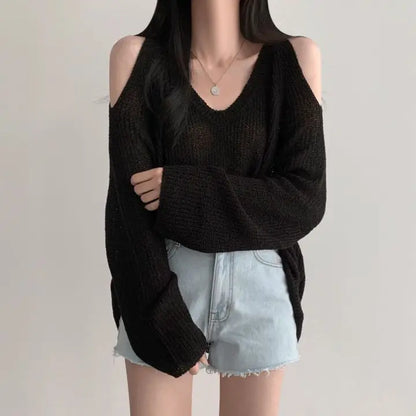 vmtvr Spring Summer Autumn Fashion Casual Solid Hollow Out Pullover Women's Soft Slim Tees Knitted Gentle Sexy Loose Sweater Top