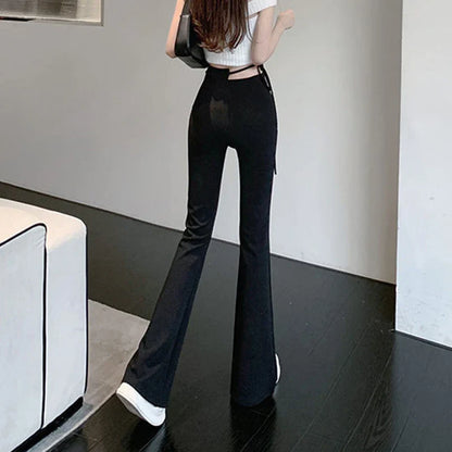 vmtvr Y2K High Waist Flared Pants Women Summer Fashion Lace Up Bodycon Pants Korean Streetwear All Match Female Black Trousers