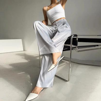 vmtvr Chic Office Ladies Wide Leg Trousers Casual Loose Floor Length Suits Pants Straight Women 2024  Summer Autumn High Waist