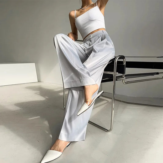 vmtvr Chic Office Ladies Wide Leg Trousers Casual Loose Floor Length Suits Pants Straight Women 2024  Summer Autumn High Waist