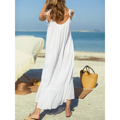 vmtvr French Elegant Party White Dresses For Women Summer 100% Cotton Sexy Bandage Strap Sleeveless Beach Sundress Robe Femme éTé