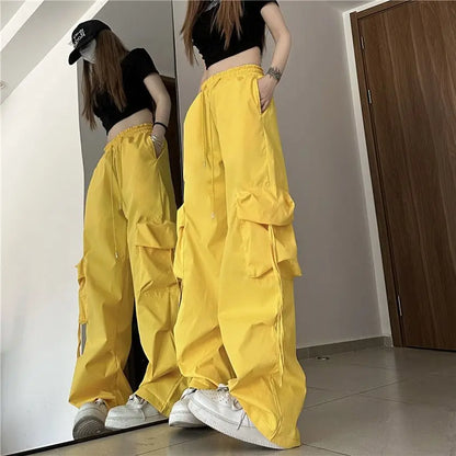 vmtvr Oversized Women Cargo Pants Hip-hop Streetwear Fashion Spring Summer Pockets Elastic High Waist Casual Sports Casual Trousers