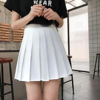 vmtvr  -  Women Pleated Skirt Black JK A-line Short Dress Clothing Vintage High Waist Streetwear Sweet Chic Sexy Casual Slim Solid