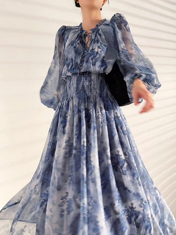 vmtvr French Vintage Long Sleeve Fairy Dress Women Slim Fashion Floral Midi Dress Beach Casual Korean Style Dresses Female Summer