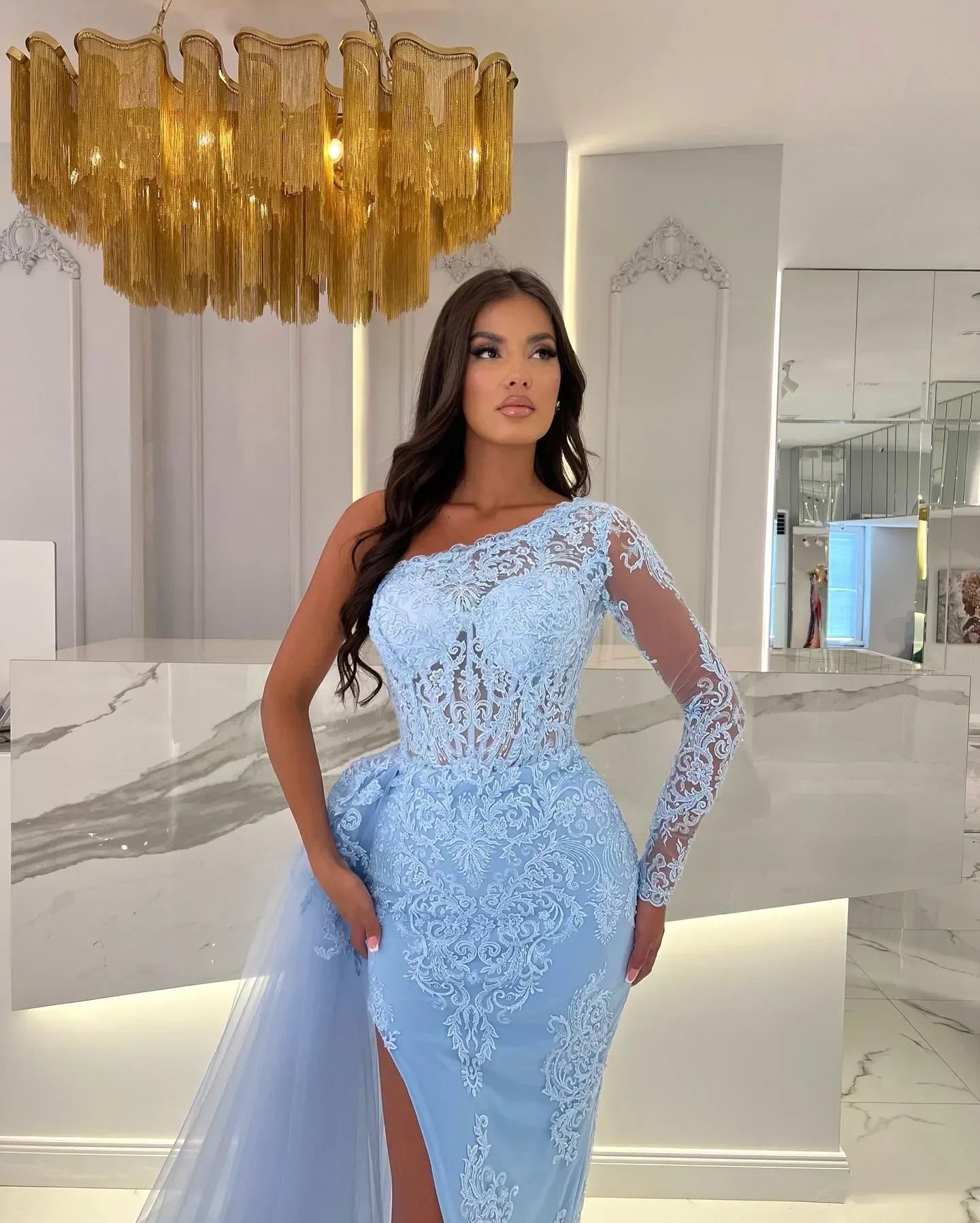 vmtvr  - Luxurious Mermaid applique Evening dress Sexy One shoulder with detachable hemline New special occasion party ball dress