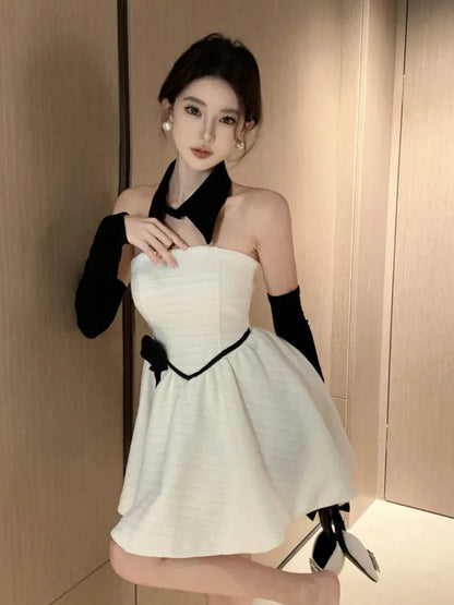 vmtvr  -  High Quality Girls Hotsweet Sexy Dresses For Women Summer Small Fragrance Korean Sweet Fashion 3D Flower Mini Party Dress