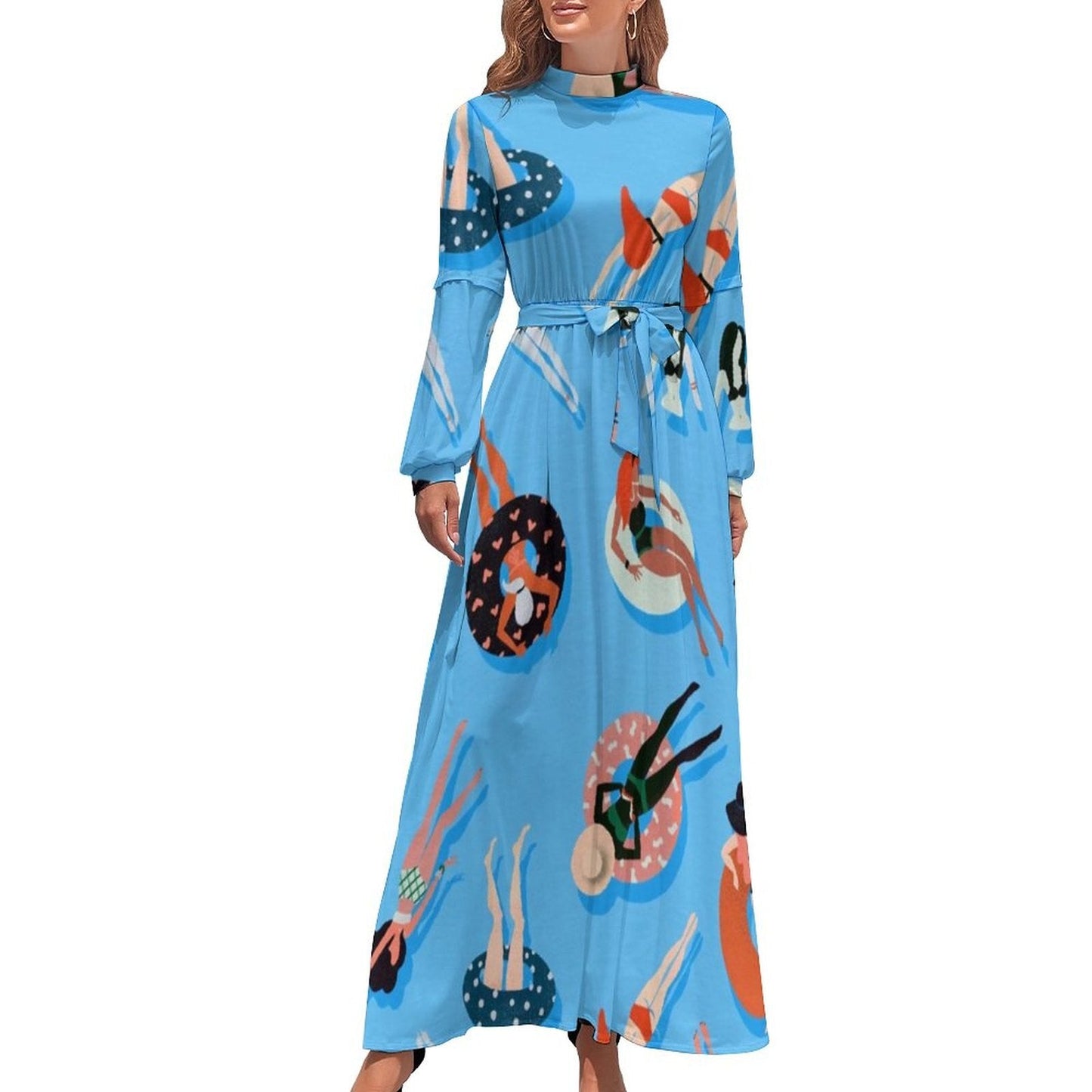 vmtvr - Hawaii Beach Dress Palm Tree Pirnt Sexy Fashion Maxi Dress High Waist Long Sleeve Street Wear Boho Beach Long Dresses