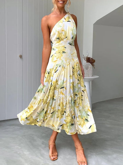 vmtvr - Elegant One Shoulder Summer Long Dress Women Sexy Print Boho Beach Style Maxi Dress Casual Sundress Clothing Women Party Dress