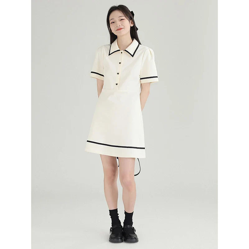 vmtvr  -  Summer Short Sleeve Polo Shirt Dress Women Fashion Preppy Style Polo Collar Clash Mini Dress Cute Solid Y2K Party Clothing