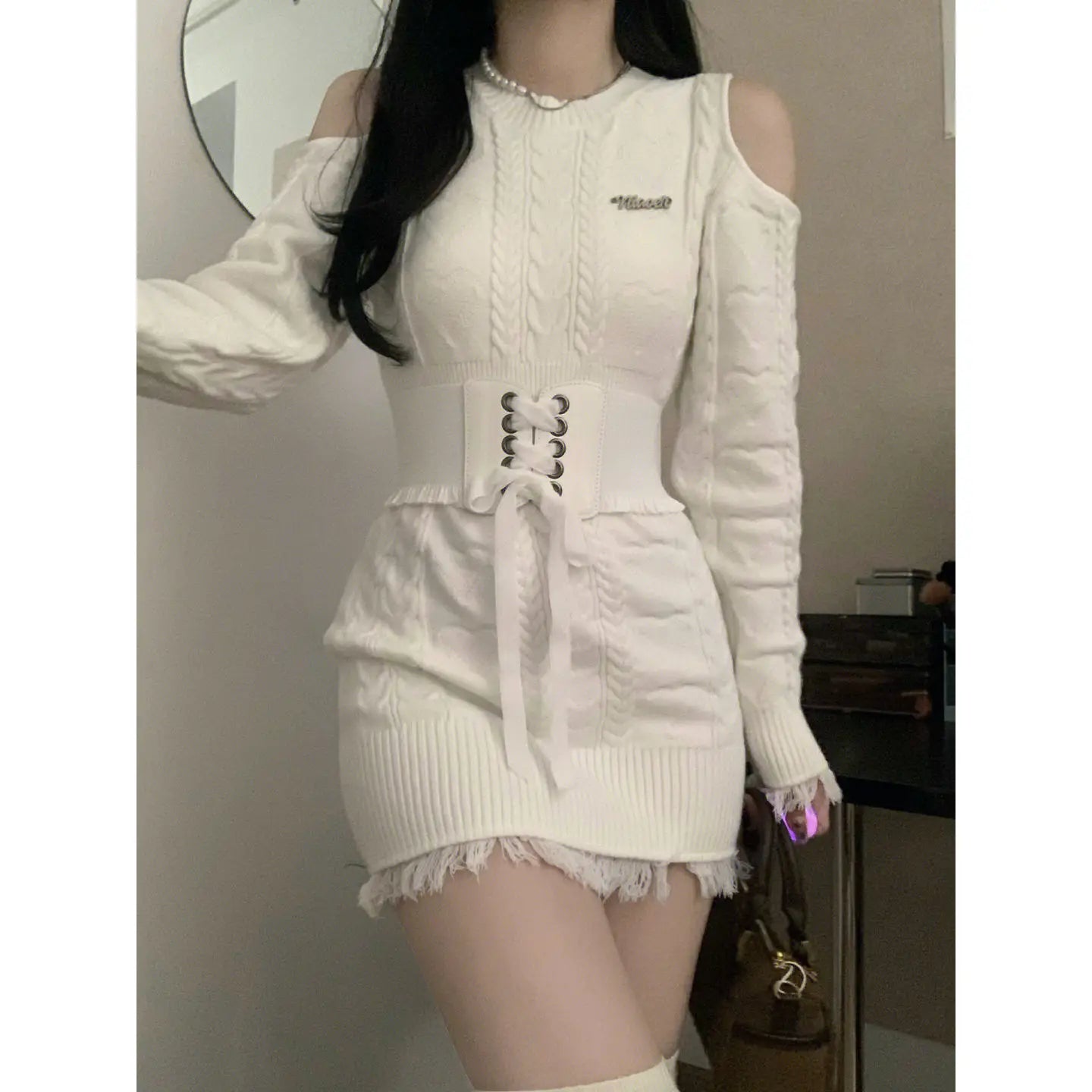 vmtvr Autumn Vintage Elegant Knitted Suits Women Long Sleeve Slim 2 Piece Dress Set Korea Fashion Clothing Y2k Mini Sweater Dress