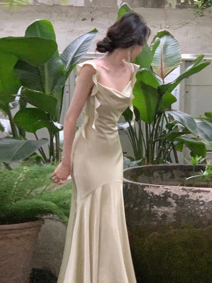 vmtvr French Elegant Sleeveless Midi Dress Office Lady Summer Slim Bodycon Pure Color Dress Party Fashion Strap Dress Woman Chic